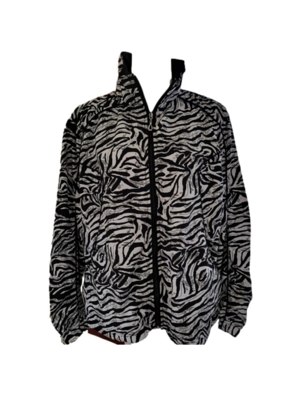 threehearts Zebra Weather/Windproof Full Front Zip Jacket Size Petite XL EUC